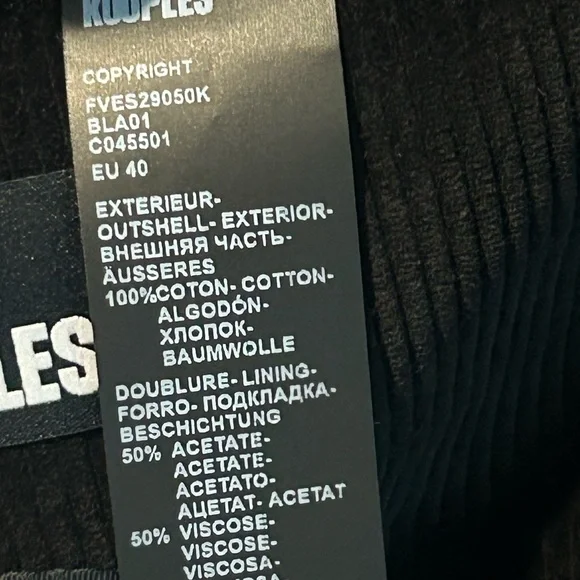 Kooples Womens Black Corduroy Double Breasted Jacket 100% Cotton NWT EU 40/8 - Picture 5 of 10